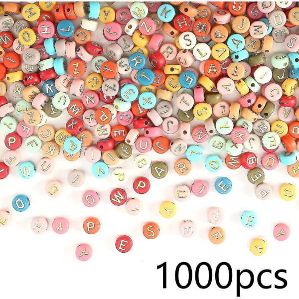 1000 alfabetpärlor, akrylpärlor, 4x7 mm guldalfabetet A-z-pärlor, tecknade blandade färger alfabetiska pärlor för halsband Gör-det-själv-armband, halsband, K