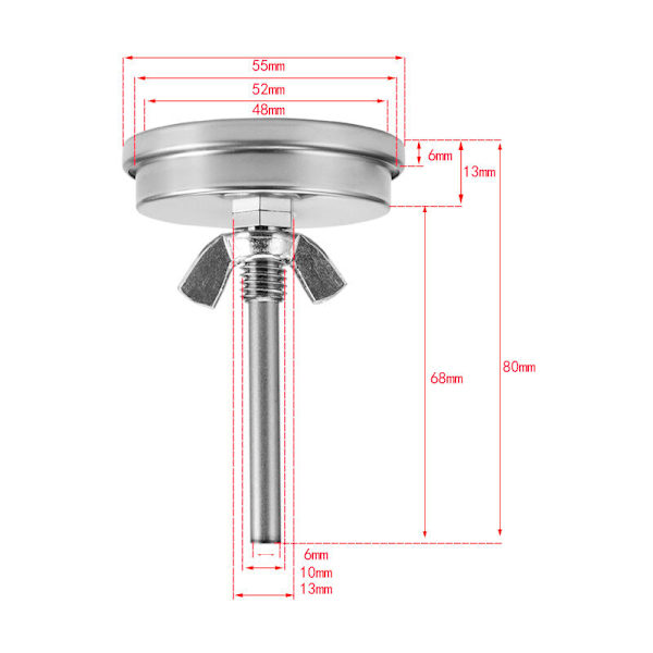 Rustfrit stål ovn termometer grill grill ryger termometer 75℃ til 300℃ og 150℉ til 600℉ (Type B 300°C)