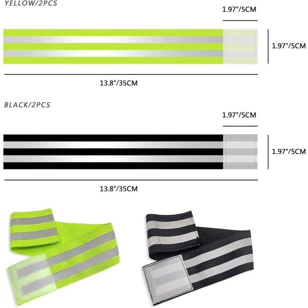 4 reflekterande tejp, reflekterande armband, självhäftande säkerhetsbälte (grönt, svart)