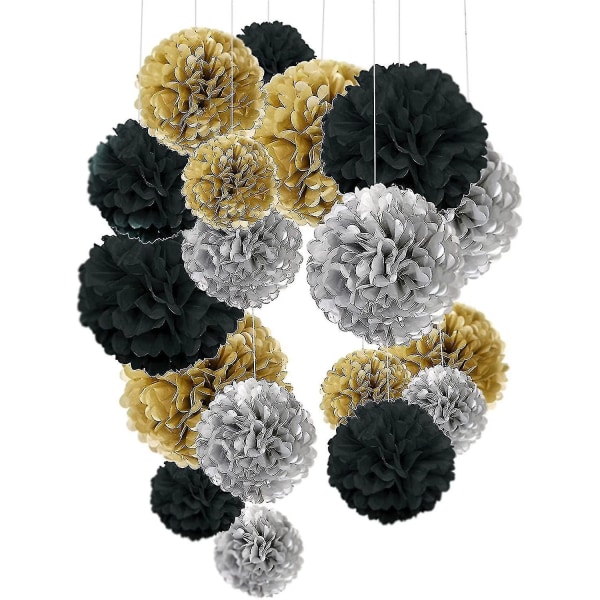 18 stycken mjukpapper Pompoms Blommor Ball Dekorativt papperskit För födelsedag Vi (18-lila pappersblomma set)