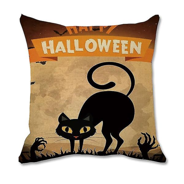 Happy Halloween Pumpa, Bat och Häxa Linne Kuddfodral Pumpa Kuddfodral