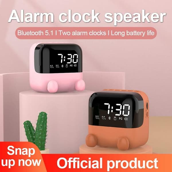 2 st väckarklockor för sovrum/kontor, digital klocka med Bluetooth-högtalare, liten väckarklocka för tunga sovare vuxna/tonåringar med dubbla larm, spegel