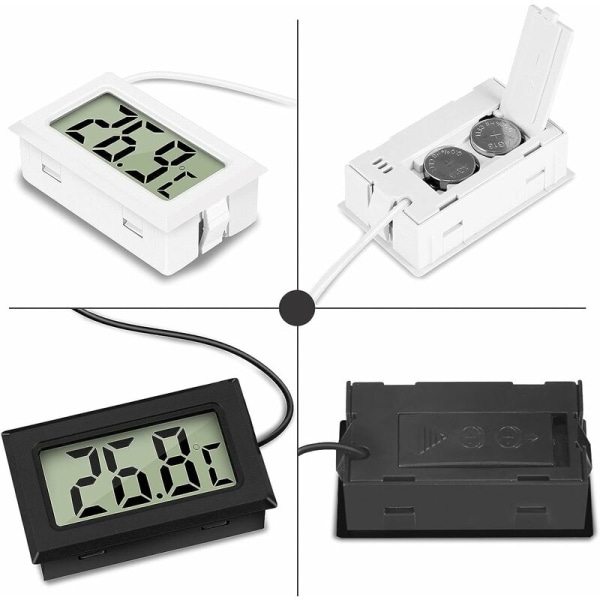 Mini digital LCD-termometer med temperaturgivare sensor testare för kylskåp frysar akvarium (2X svart 2X vit)