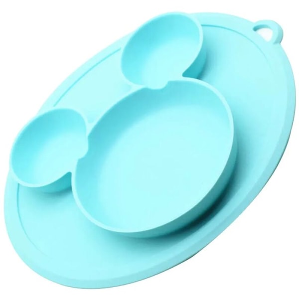 Silikone baby tallerken, skridsikker opdelt børne tallerken, baby tallerken, småbørn tallerken, BPA fri (blå)