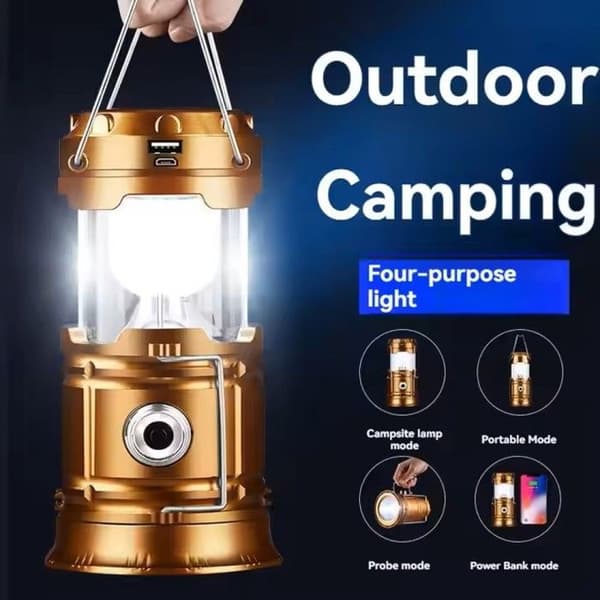 USB-genopladelig solcelle-campinglanterne, bærbar foldbar LED-lygte, til nødsituationer, orkaner, strømafbrydelser, storme.