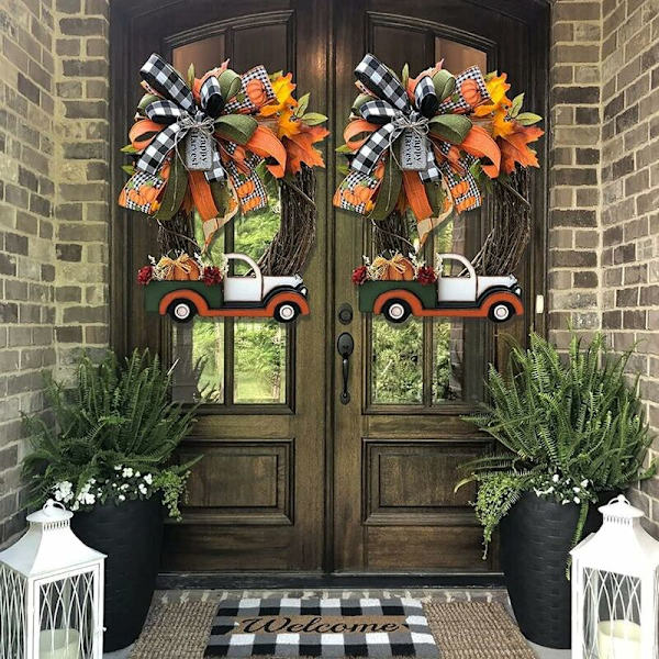Konstgjord Solrosgirland Halloween Blomsterkrans, Höstlöv Girland Höstpumpor Inomhus Utomhus Framdörr Vägg eller Fönster Dekoration (B06)