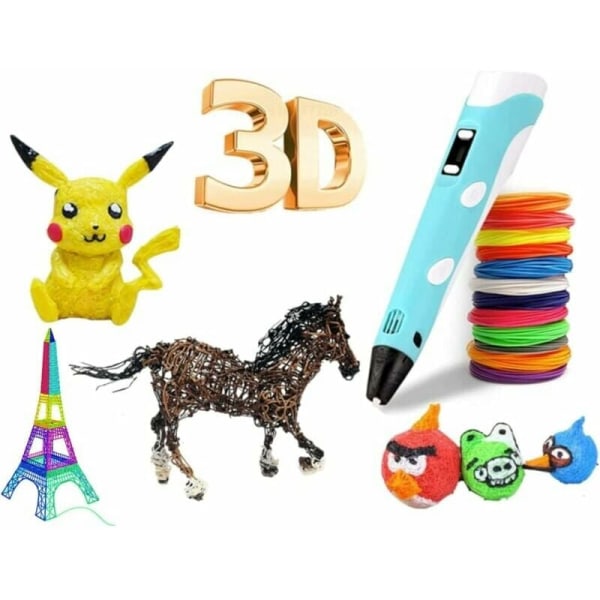 3D-kynä, 3D-tulostuskynä PLA-yhteensopivalla ja LCD-näytöllä, säädettävä lämpötila, 3D-kynä lapsille, sininen