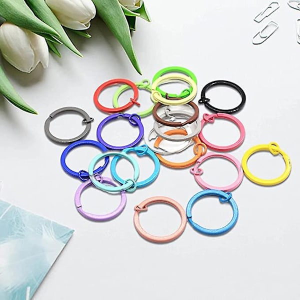 50 st Hem Nyckelring Split Flat Ring för Nyckelring Hantverk Rund Nyckelring Slumpmässig Färg