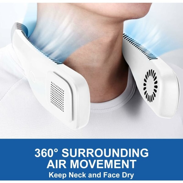 Halsventilator med kølig luftstrøm, 360° og 3 justerbare hastigheder, stille stærk vind, USB-bladløs blæser, bærbar miniblæser til kontoret, picnic, bil, sort