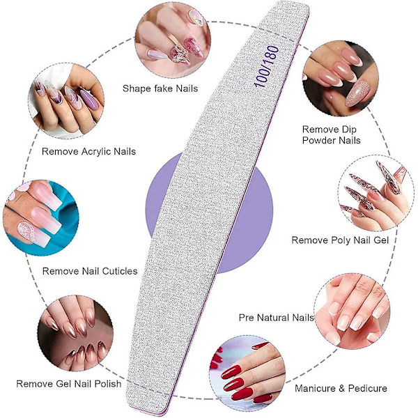 10-pack nagelpoleringstabletter Halvmåne lila kärna dubbelsidig matt nagelfil nagelvård verktyg
