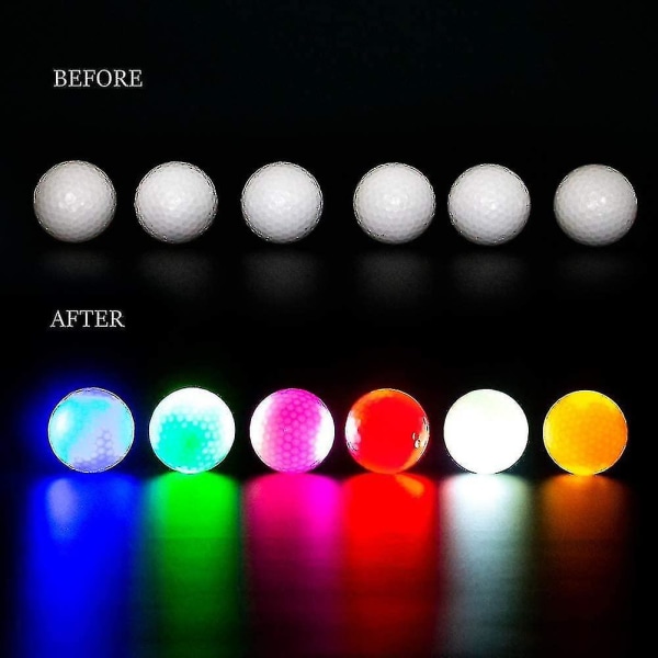 6st Led Glow Golfbollar För Natt Inbyggda LED-ljus Blandfärg Golf