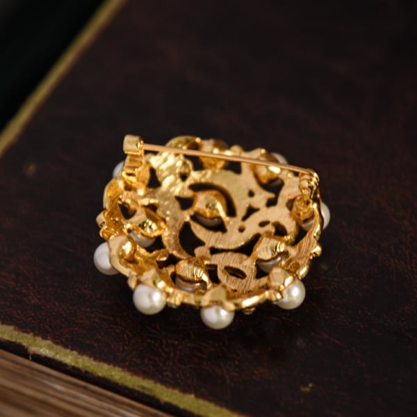 Broscher För Kvinnor Bröllop Smycken Kristallsimulerad Pearl Brudblad Brosch Pin Blank