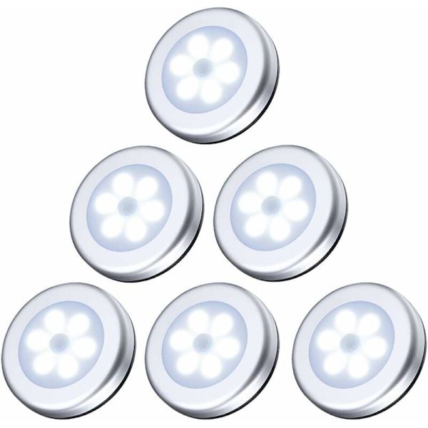 (6-pack) Rörelsesensorljus Skåpsljus LED-sensorljus Batteridrivet (ingår ej) Trappskåp Drivs Enkel installation - Silver