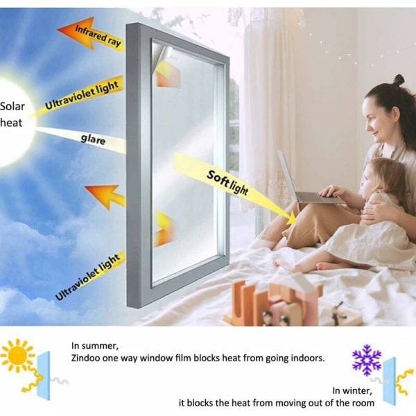 Anti-Glance Fönsterfilm Envägsspegel Fönsterfilm Anti-Värme Anti-UV Sekretessskydd för fönsterkontor Hembutik 40×100CM