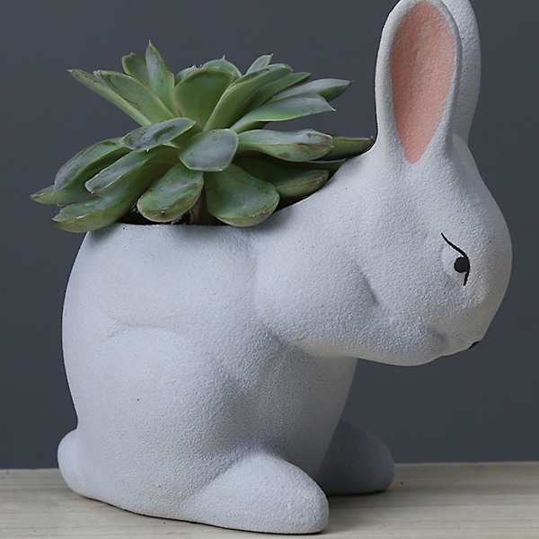 Cartoon Kanin Bunny Keramik Succulent Planter Djurformad Kaktus Blomkruka Hållare Trädgårdsförvaring Heminredning (Vit)