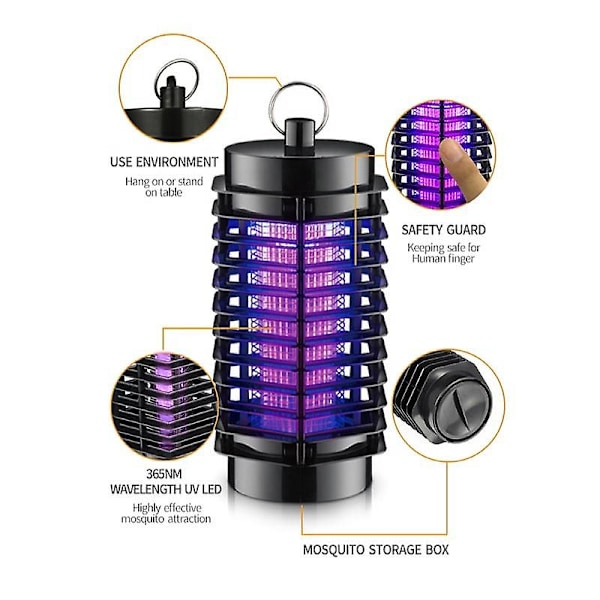 Bug Zapper inomhus, elektrisk myggzapper, högspänningsinsektsfångare för inne i hemmet, inomhusfälla och mördare för , fruktfluga (svart)
