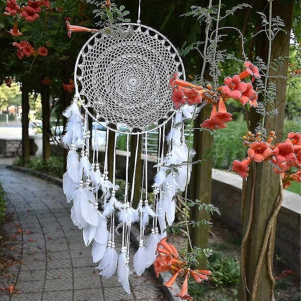 Grå drömfångare i boho-stil, med dammfjäder, macrame, väggdekoration Fr Vint