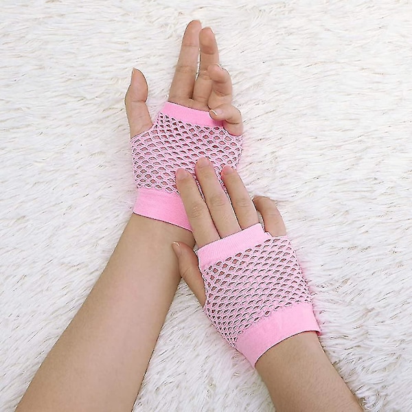 Fingerlösa Mesh-Handskar för Kvinnor, 80-tals Festdräkt Tillbehör, Fiskgarn