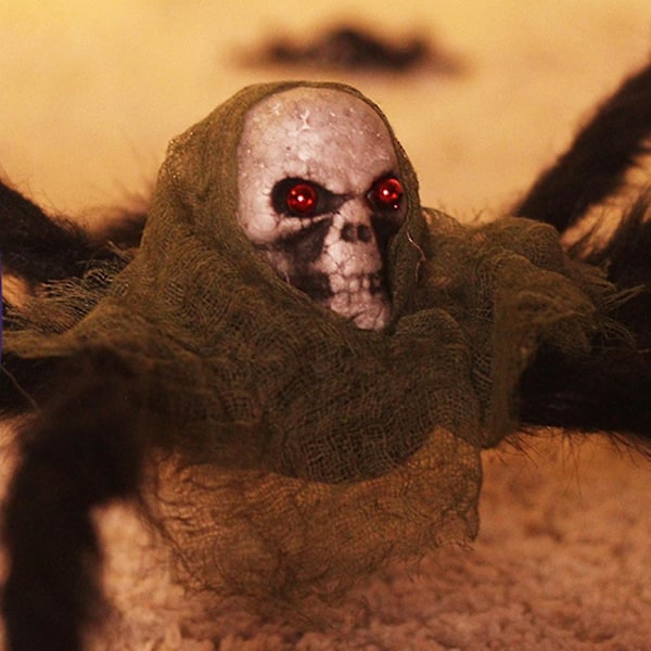 Halloween Dekoration Dödskalle Spindel Dekoration Läskig Jätte Realistisk Hårig Spindlar Rekvisita För Inomhus Utomhus Gård Dekorationer（Röd）