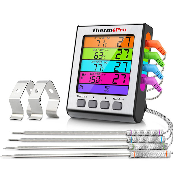 Thermopro Tp17h 4 Prober 4 Färger Bakgrundsbelysning Stor Lcd-skärm Digital Kök Matlagning Rökning Ugn Kött Grill Termometer-k