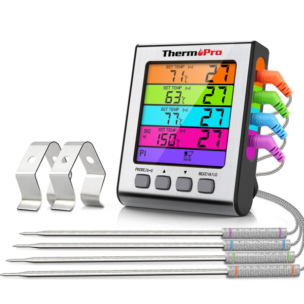 Thermopro Tp17h 4 sonder 4 färger Bakgrundsbelysning Stor LCD-skärm Digital Kök Matlagning Rökning Ugn Kött Grill Termometer-k
