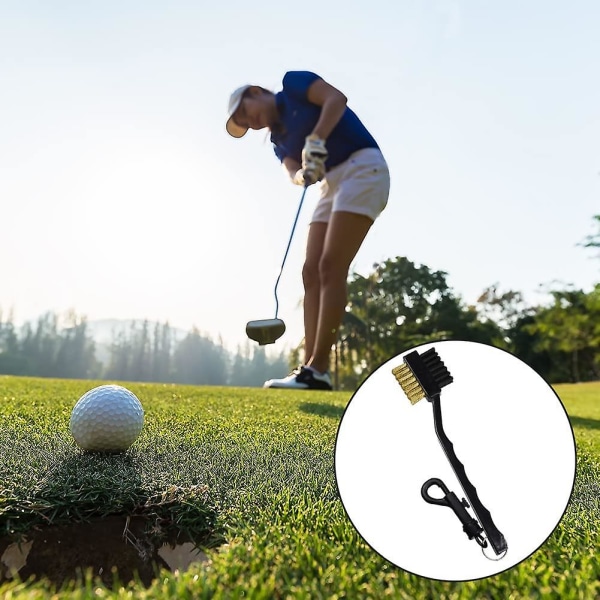 Golfklubbborste och spårrengörare Dubbelsidig nylon och rostfritt stål spikborste för rengöring av klubbor