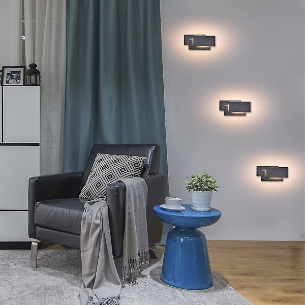 Vägglampa inomhus, 24w Modern Led Square Design Vägglampa För sovrum/trappa/vardagsrum/kontor/veranda/gångväg, Varmvit 2700~3200k, Ip20, Svart [