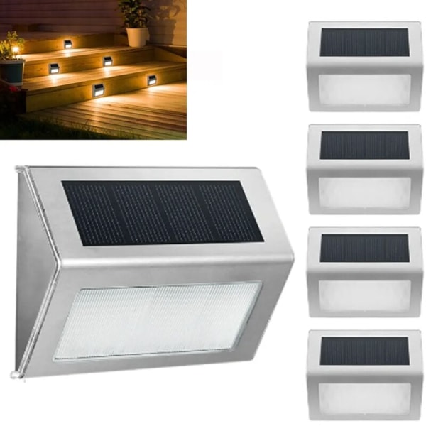 STK 3-LEDs solcellslampor vägglampor staketljus utomhus trappor lampa balkong rostfritt stål trädgårdslampa