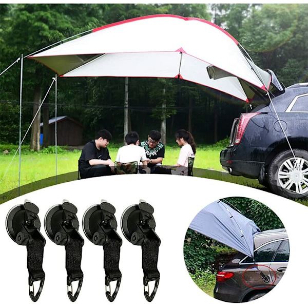 4 st tunga sugkoppsfästen svart sugkoppsfäste multifunktionell bilsugkopp bil sidotält camping presenning tillbehör T-Audace