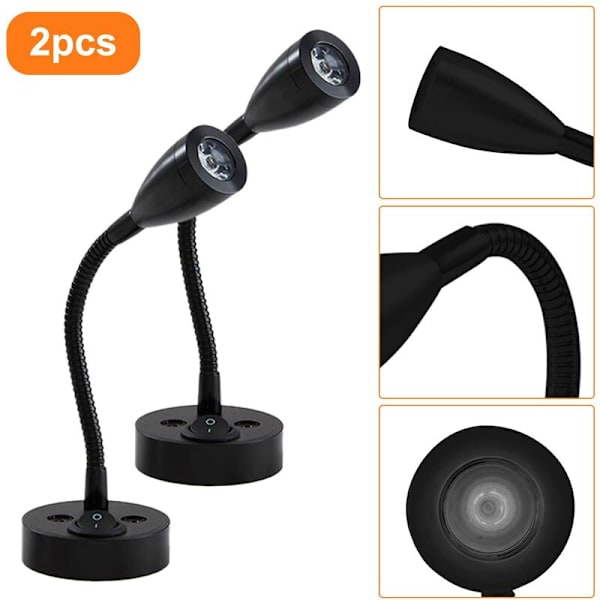2 st LED-spotlight 12V justerbar vägglampa sänglampa inre ljus husbil 6000K vit för husbil
