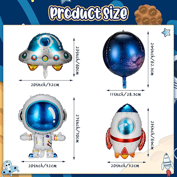 8 Stykker Galaxy Romballonger Store Romballonger Tegneserieballonger Oppblåsbare Rakett Astronaut Jorden Romskip Planet Ballonger Romtemafest Tilbehør