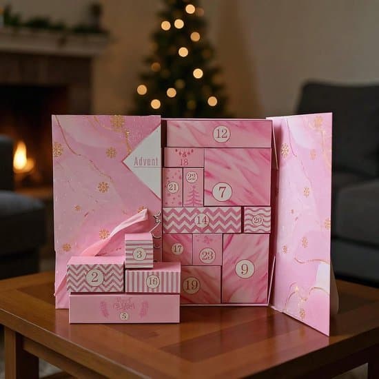 Julkalenderlåda - 24 dagars nedräkningsbox med godis Roze XXS