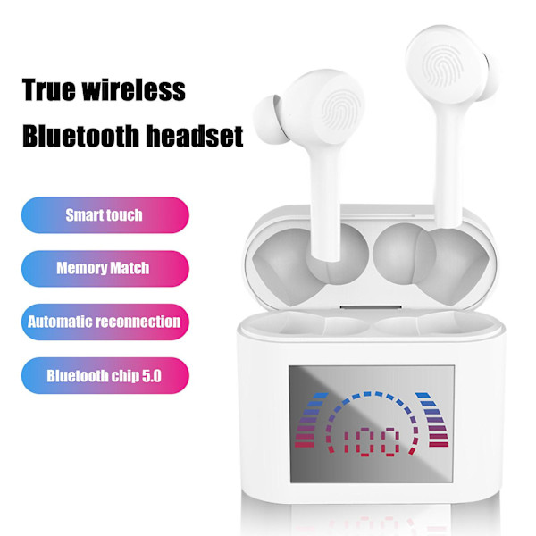 Tws Bluetooth-headset trådlöst touch digital display mini spel Bluetooth-headset 15,2x10,2x3,8cm vit