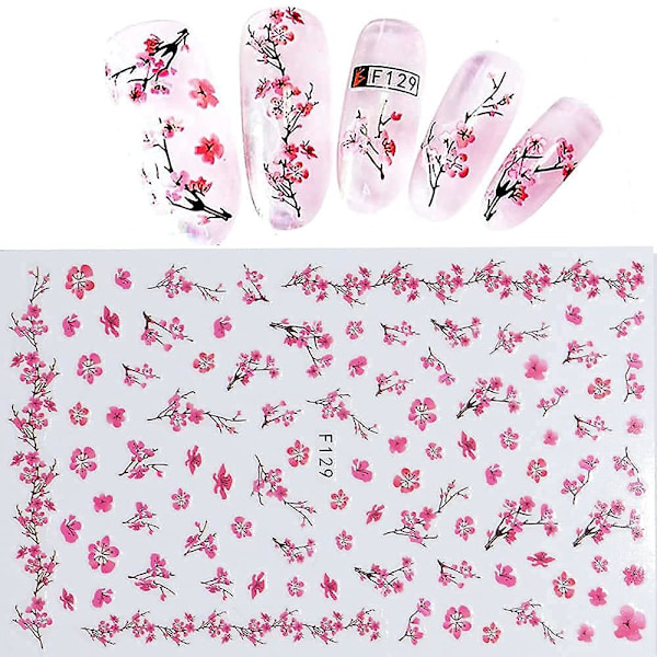 Blomster Nagelsticker Dekaler 4 Ark Vita Körsbärsblommor Nagelkonst Tillbehör 3d Självhäftande Nageldekoreringar Tillbehör Diy Akryl Nagelkonst Ap