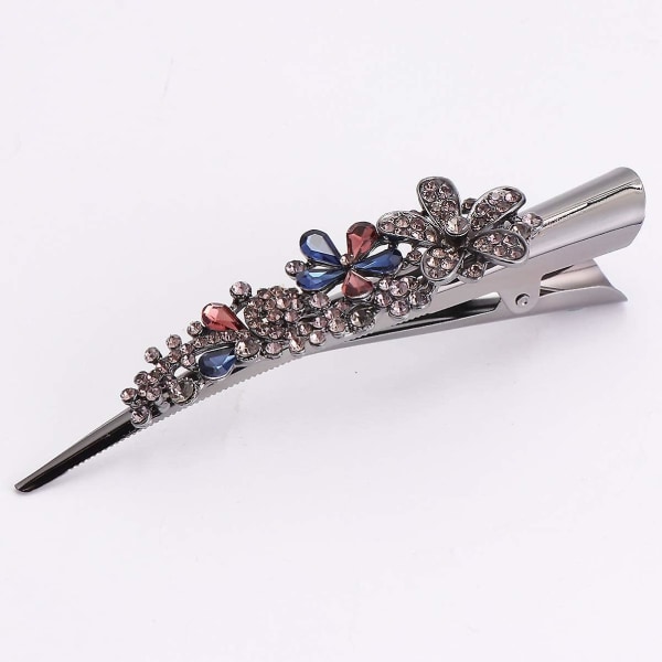 1PCS Rhinestone Duckbill Clip Kvinnors Krokodil Hårklämma Lång Duckbill Clip Näbbklämma (Mörkblå)
