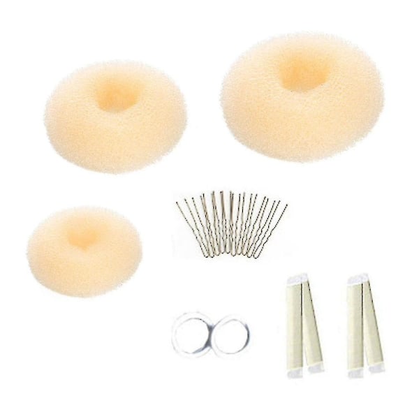 17 st Donut Hair Bull Makers Set, 3 delar Hår Donut Bun Makers, 2 bitar Bull Hair Cu (Vit)