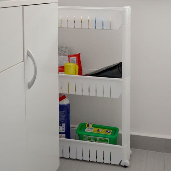Rullende hylde til køkken og badeværelse, 3 niveauer, hvid??