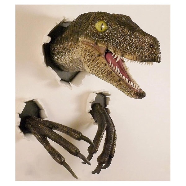 Velociraptor Staty Vägg Resin Mount Dinosaur Head Skulptur Vägghängande prydnad för inomhus och O