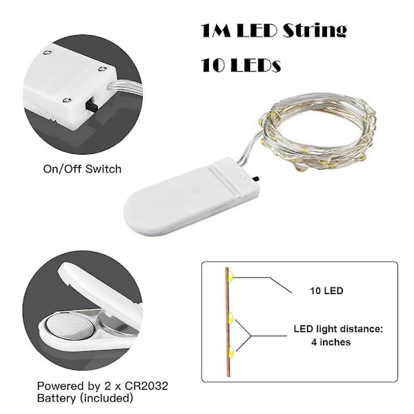 Batteridrivna LED-ljusslingor, 8-pack 1m 10 LED-fe-ljus Koppartrådsljus Små LED-ljus för hemmet