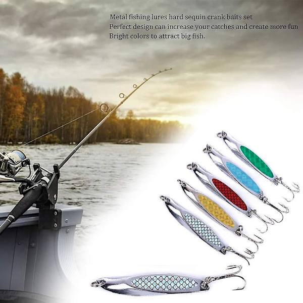 6 st metalliska silverfiskeskeddrag med trekrok lockbete kit spinnare lockbete fiskeriggar makrill