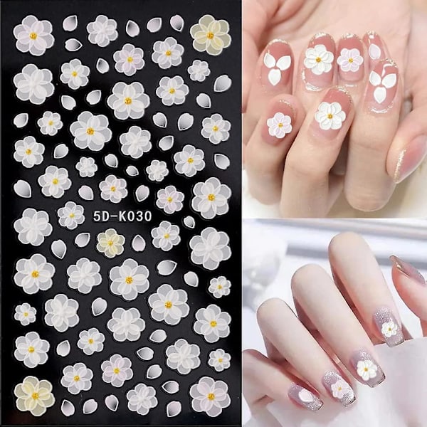 5D Utsökta Blommor Nagelkonst Dekaler Ros Fjärilar Kärlek Nageldekaler Alla hjärtans dag Nageltillbehör Dekorationer Fjäder Bröllop Design Nagelfolie Akryl