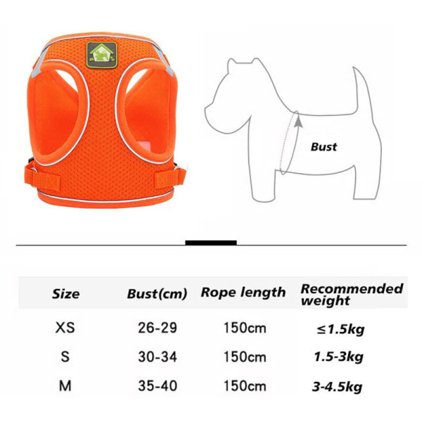2-osainen set koiranvaljaat ja liivi säädettävät koiranvaljaat Soft Air Mesh -rintavaljaat koirille Kissat, oranssi, S