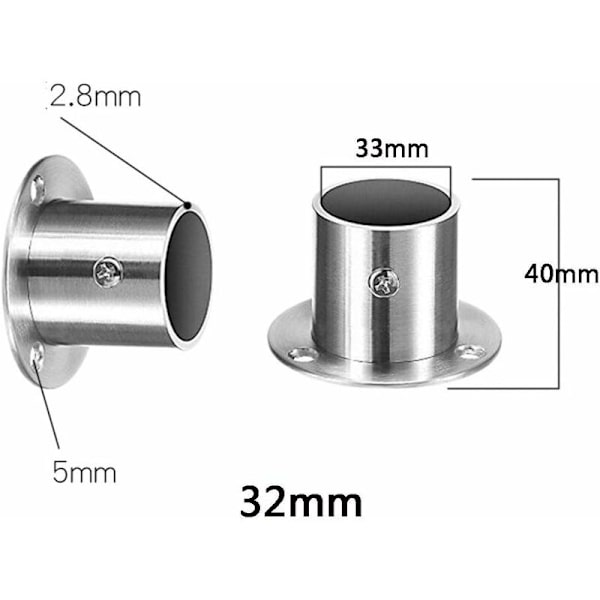 4-pack gardinstångshållare, Triomphe runda garderobsstångsfästen i rostfritt stål, gardinstångshållare för väggmontering, klädstångshållare (32 mm)