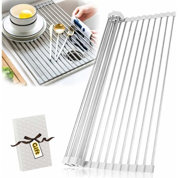 Foldbar bestik afløbsstativ over vasken bestik afløbsstativ til køkkenvask grå 47x36 cm