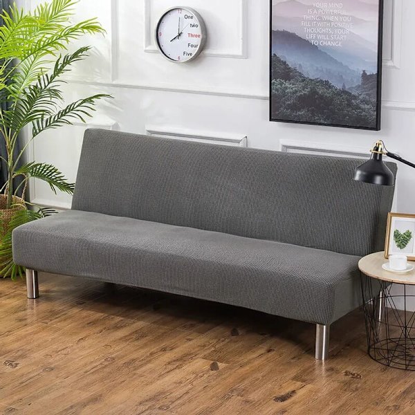 Mørkegrå strækbar sofaovertræk i elastan, L 190-230 cm