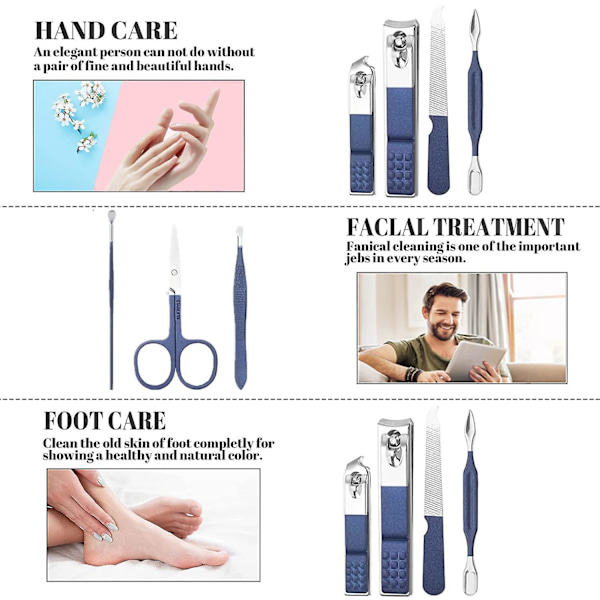Manikyrset för Män Nagelklippare Set 8-i-1 Rostfritt Stål Nagelklippare Kit Personlig Vård Verktyg Med Bärbar Reseväska Pedikyr Verktyg Män Grooming Kit