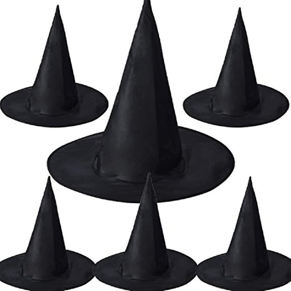 Halloween Witch Hat Set om 6 - Magician Pointed Hat, Cosplay, All Saints Day (Black Velvet)