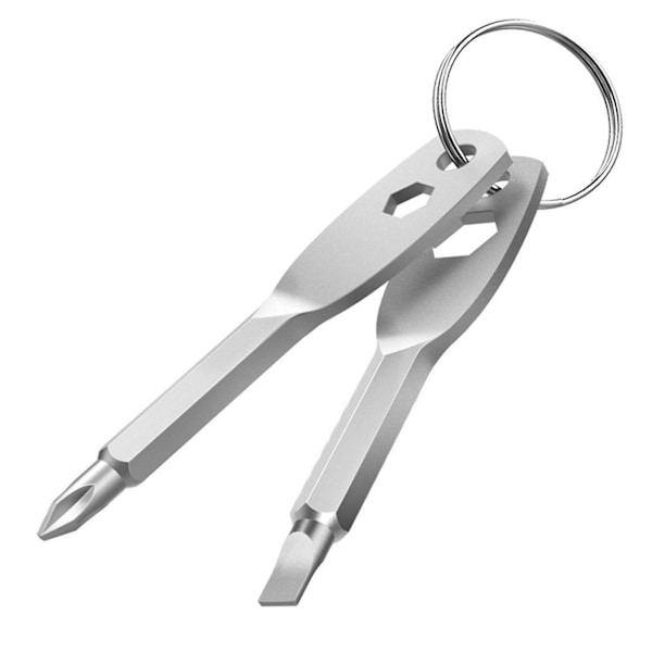 Skruvmejsel Nyckelring Set Innehåller Flathead Skruvmejsel Och Phillips Skruvmejsel&Skiftnyckel Verktyg, Bärbar Nyckelring Skruvmejsel Silver