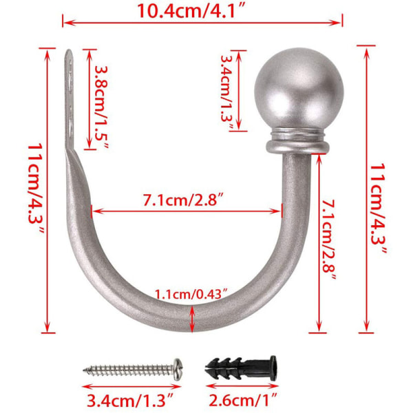 Runde gardinender Dekorative vægmonterede gardinkroge Gardinkugleendestykker 2-pakke Børstet nikkel U-kroge