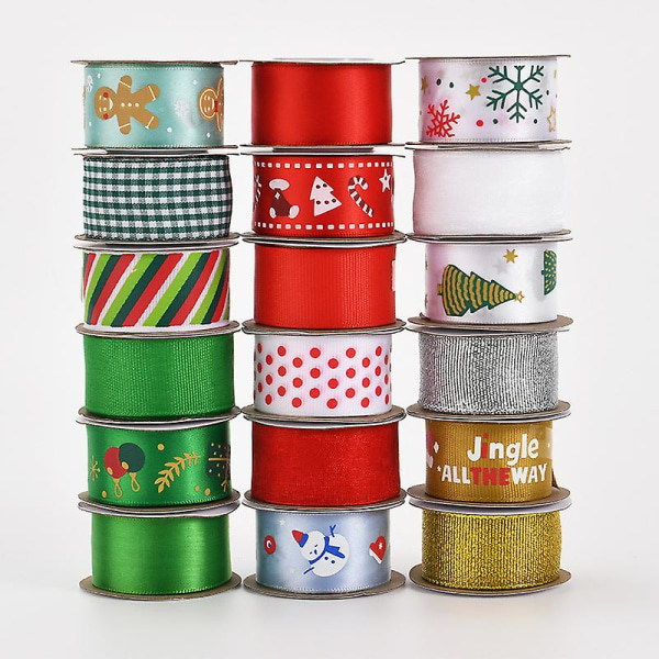Jultryckt bandkombination set DIY hantverksförpackningsrep 18 rullar